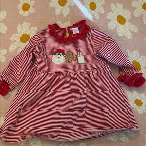 Red Striped Christmas Dress with Santa Design